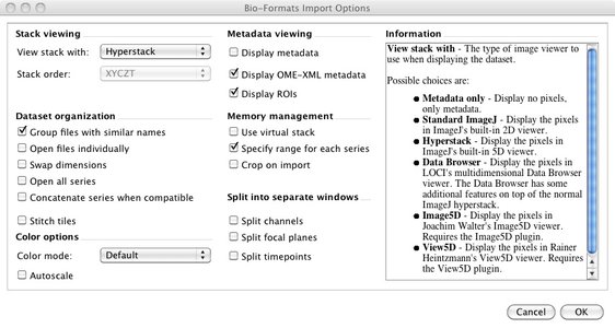 Bio-Formats' Import Options Screen