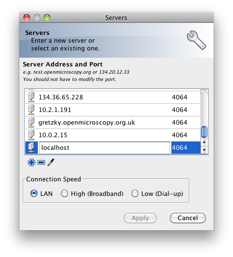 Setting OMERO.insight server address and port number